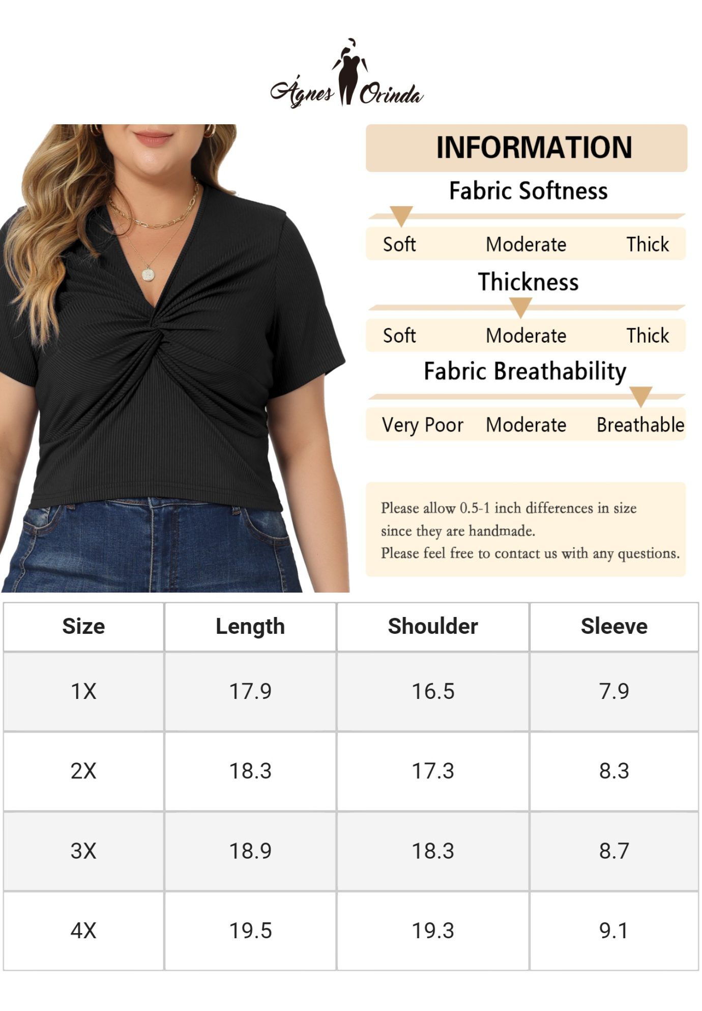 Twist Front V Neck Ribbed Short Sleeve T-Shirt Top, Black / Black, alternate image number 2