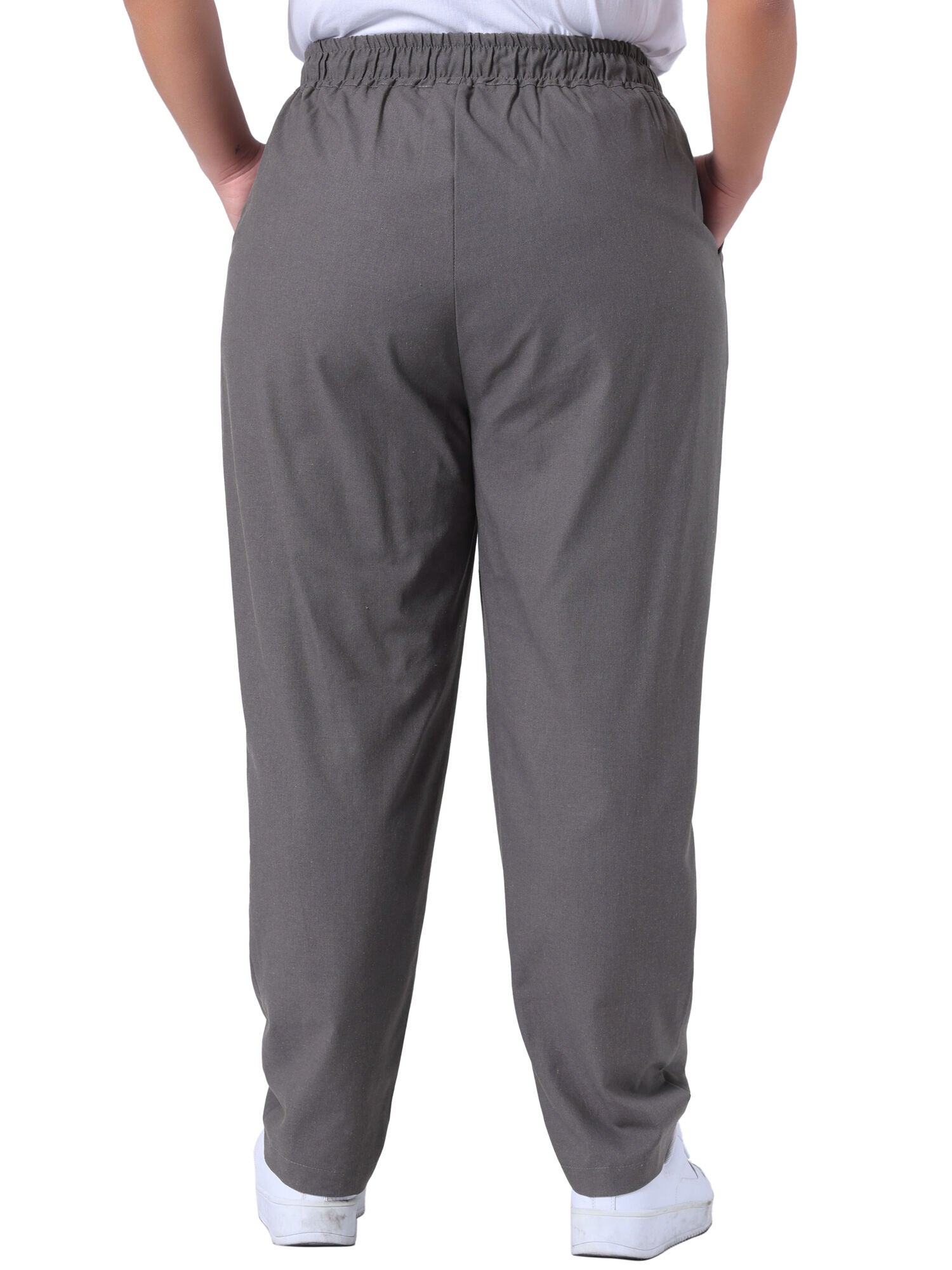 STRAIGHT LEG DRAWSTRING ELASTIC LOOSE TROUSERS, Grey / Charcoal Grey, alternate image number 3