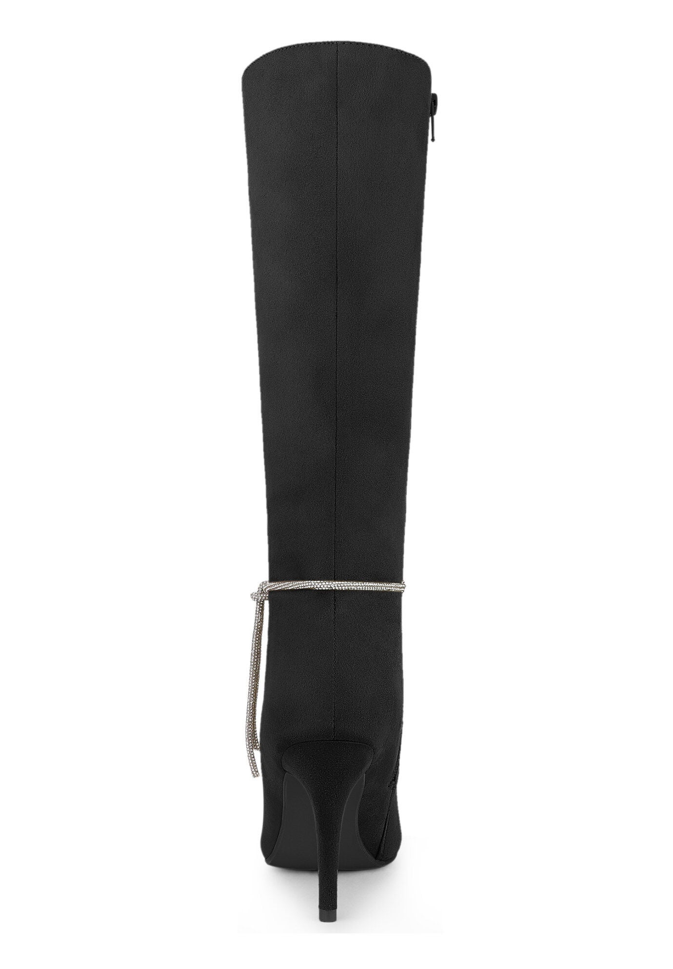 Rhinestone Chain Pointed Toe Stiletto Heels Knee High Boots, Black / Black, alternate image number 2