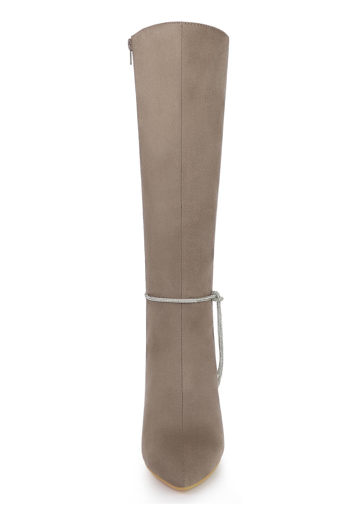 Rhinestone Chain Pointed Toe Stiletto Heels Knee High Boots, Taupe / Taupe, alternate image number 1