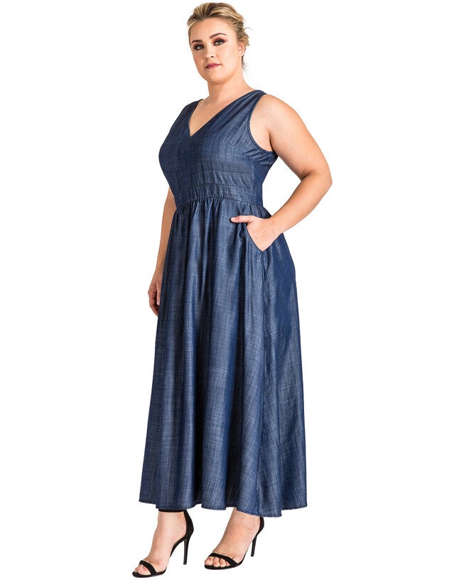 Plus Size Nimah A-Line Tencel Denim Maxi Dress, , alternate image number 6