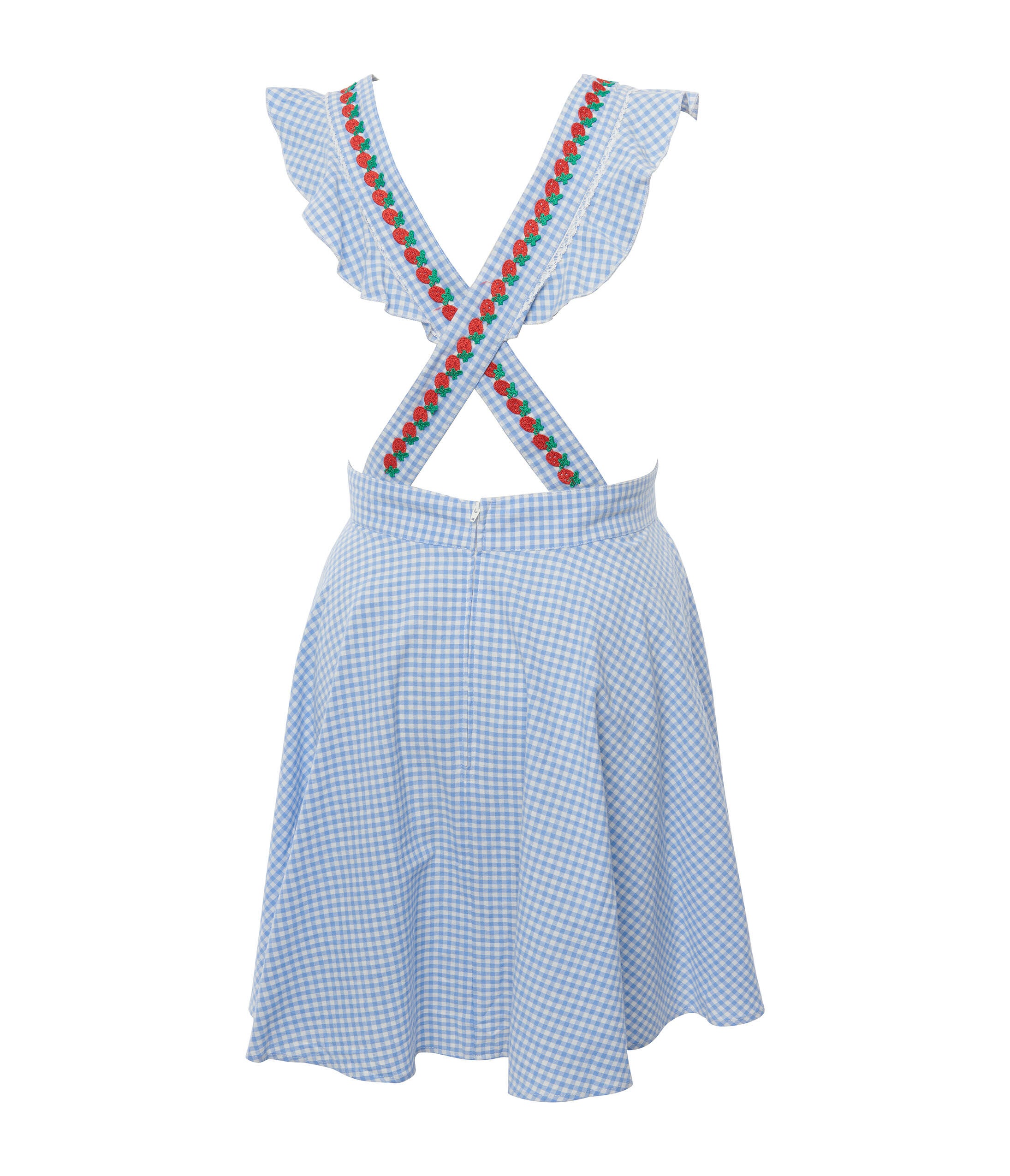 Unique Vintage Blue & White Gingham Ruffle Pinafore, Blue Gingham / Light Blue, alternate image number 4