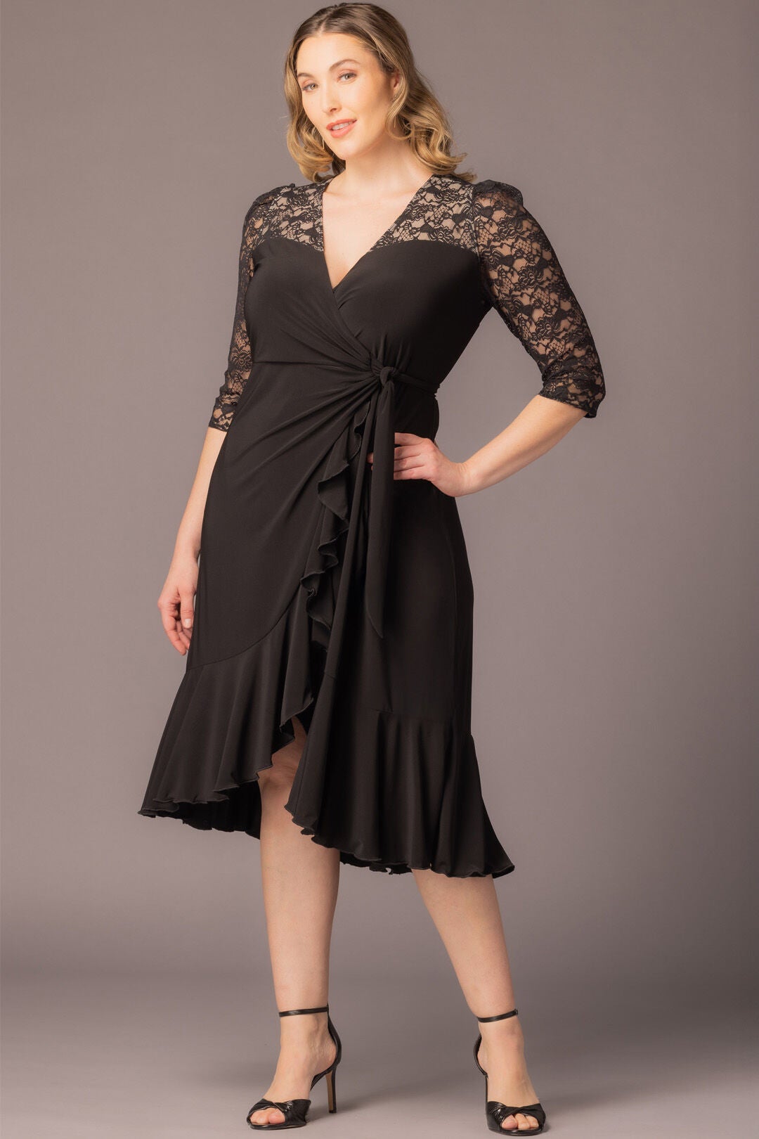 Lavish Lace Wrap Dress, Black Noir / Black, alternate image number 4