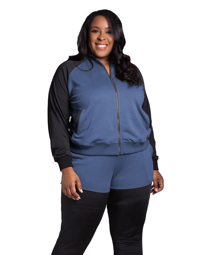 Billie Women's Plus Size Zip Up Conrast Blocked Sweatshirt Jacket, , alternate image number 7