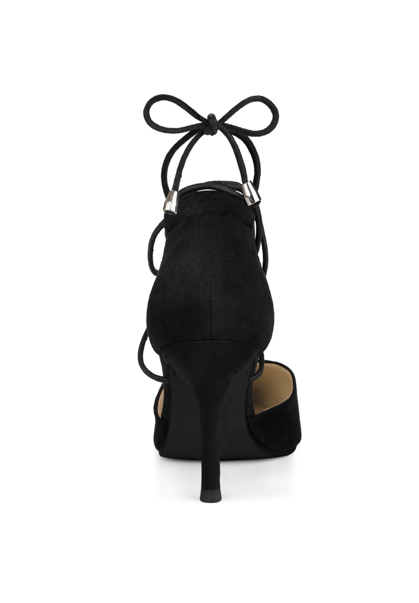 Pointed Toe Lace Up Stiletto Heels Dress Pumps, Black / Black, alternate image number 2
