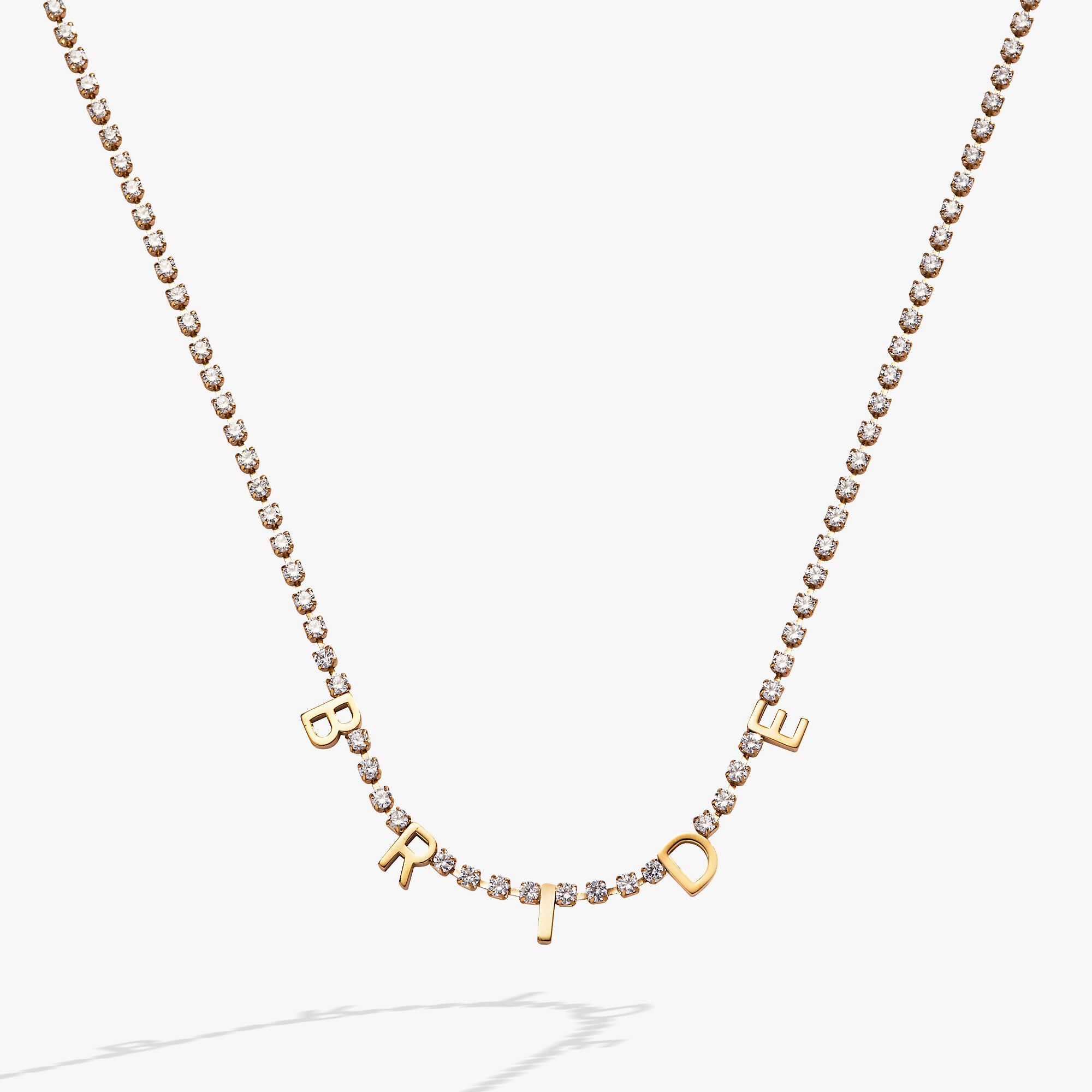 “Bride” Crystal Tennis Necklace, Gold / Gold, hi-res image number 0