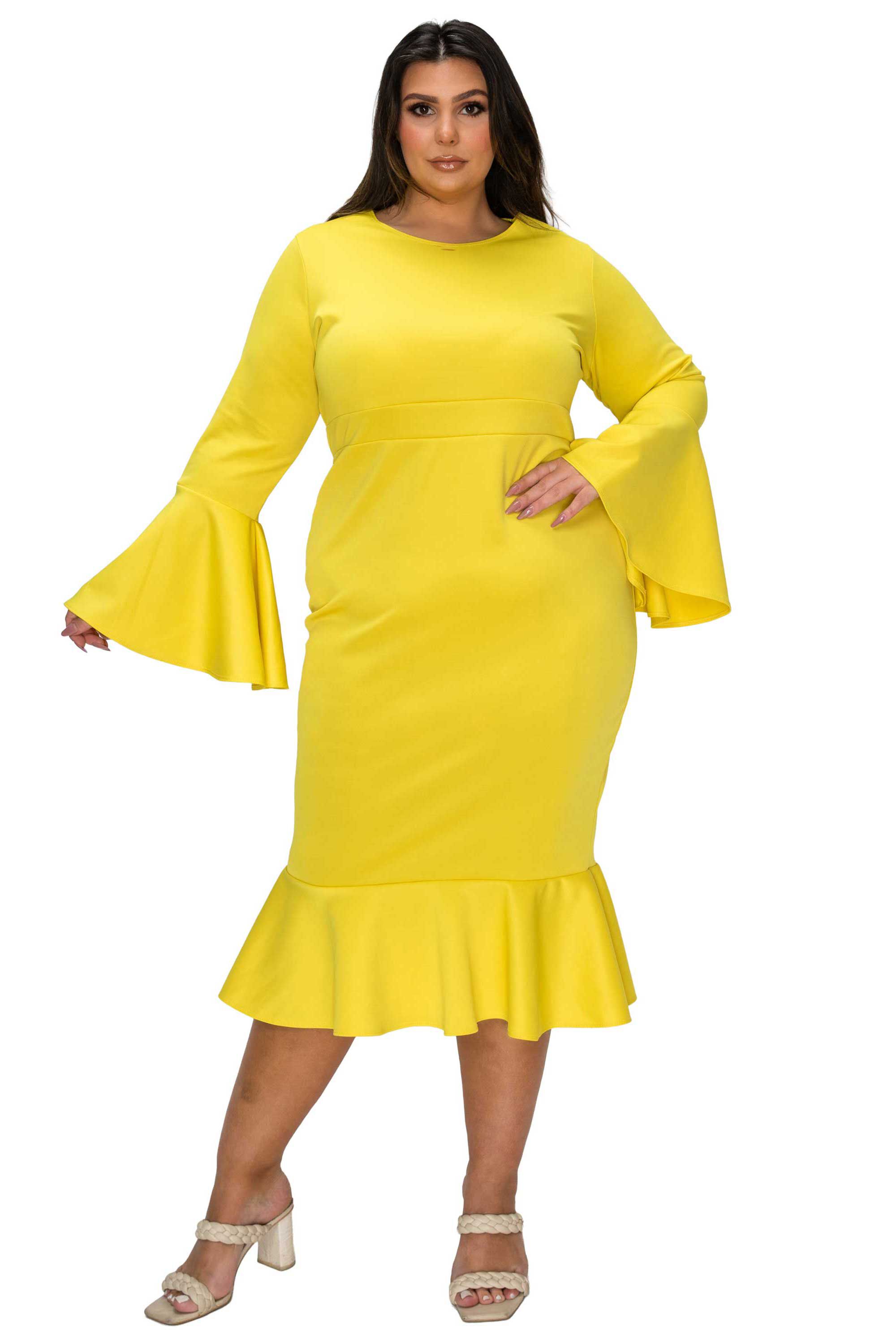 Sabrina Mermaid Hem Dress, Yellow / Light Yellow, hi-res image number 0