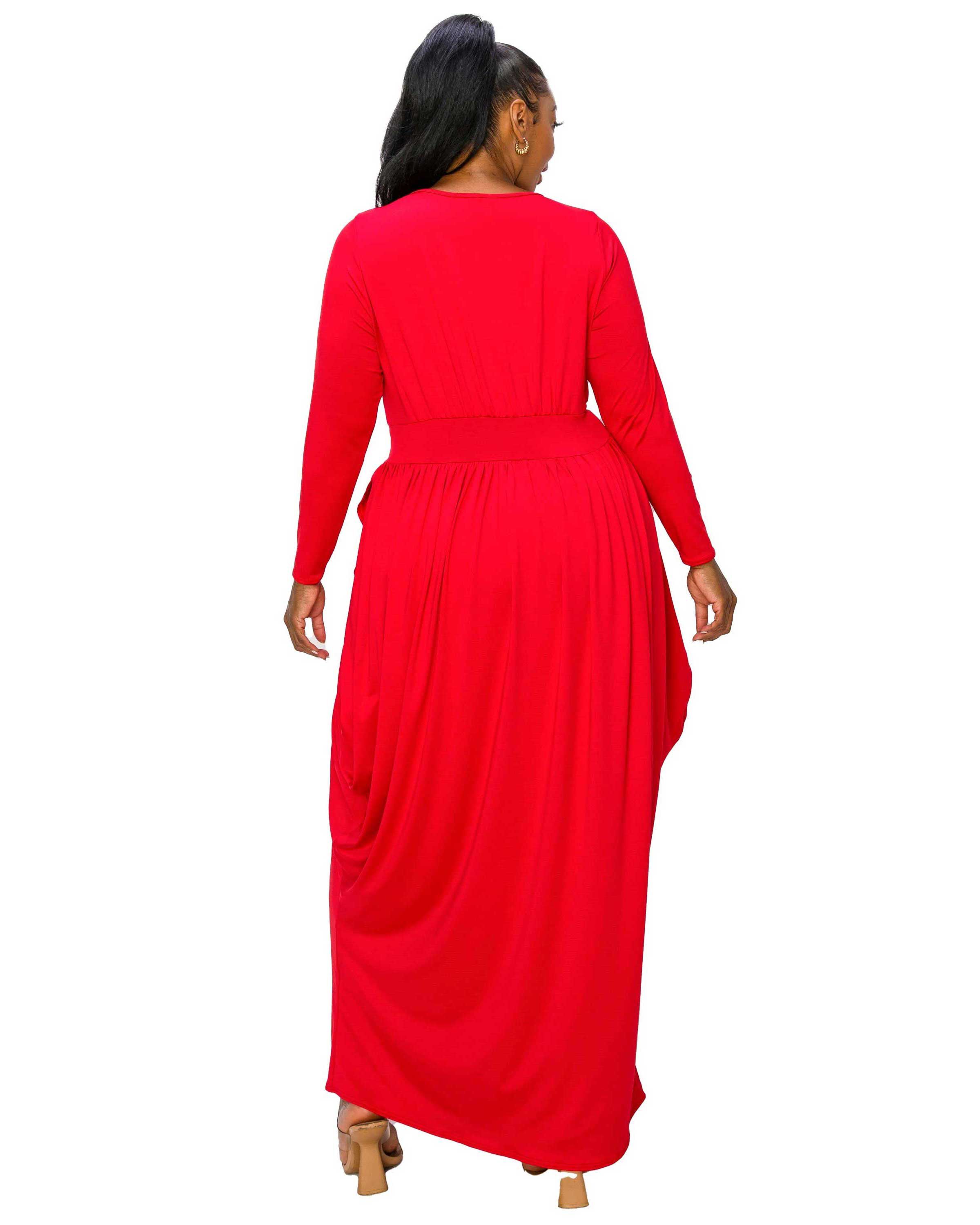 GIULIANA TULIP HEM MAXI DRESS, Red / Red, alternate image number 1