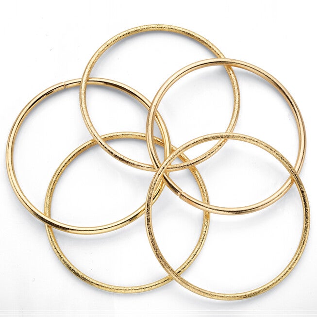 5 Piece Bangle Bracelet Set in Textured and Polished Yellow Goldtone, , alternate image number 5