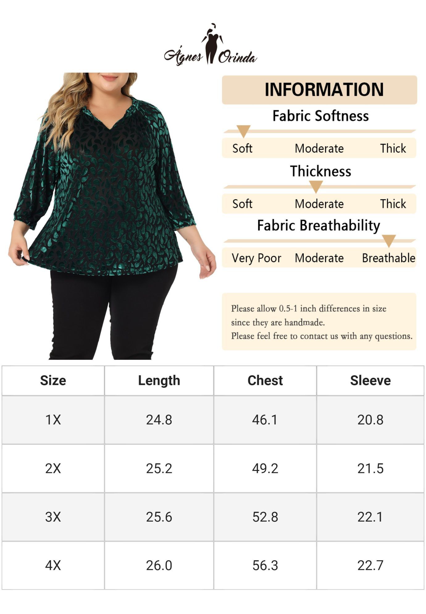 Vintage Velvet Top Sheer Mesh V Neck 3/4 Sleeve Elegant Blouse, Dark Green / Hunter Green, alternate image number 4