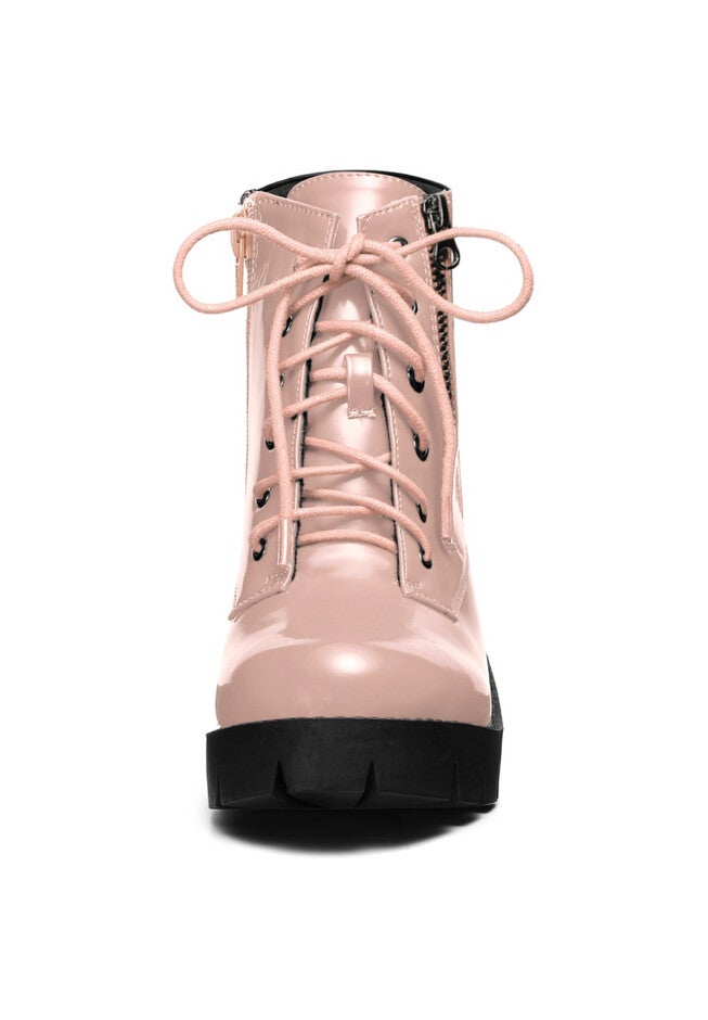 CHUNKY HEEL LACE UP PLATFORM COMBAT BOOTS, Pink / Pink, alternate image number 2
