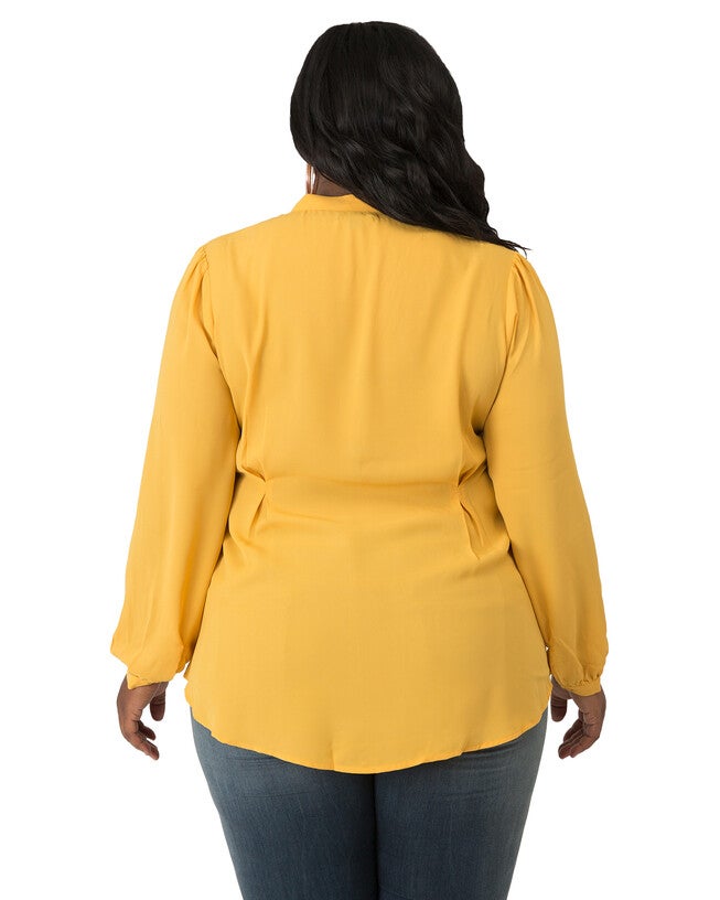 Plus Size Tasha Chiffon Button-Up Neck-Tie Blouse, Mustard / Mustard, alternate image number null