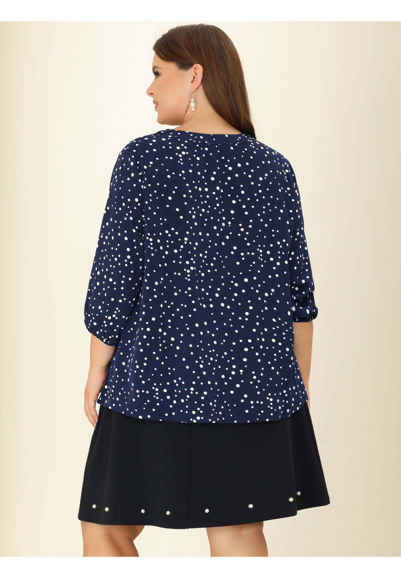 Work Round Neck Ruffle Chiffon Blouse Top, Blue White / Navy, alternate image number 3