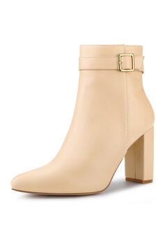 POINTED TOE BUCKLE DECOR BOOTIES