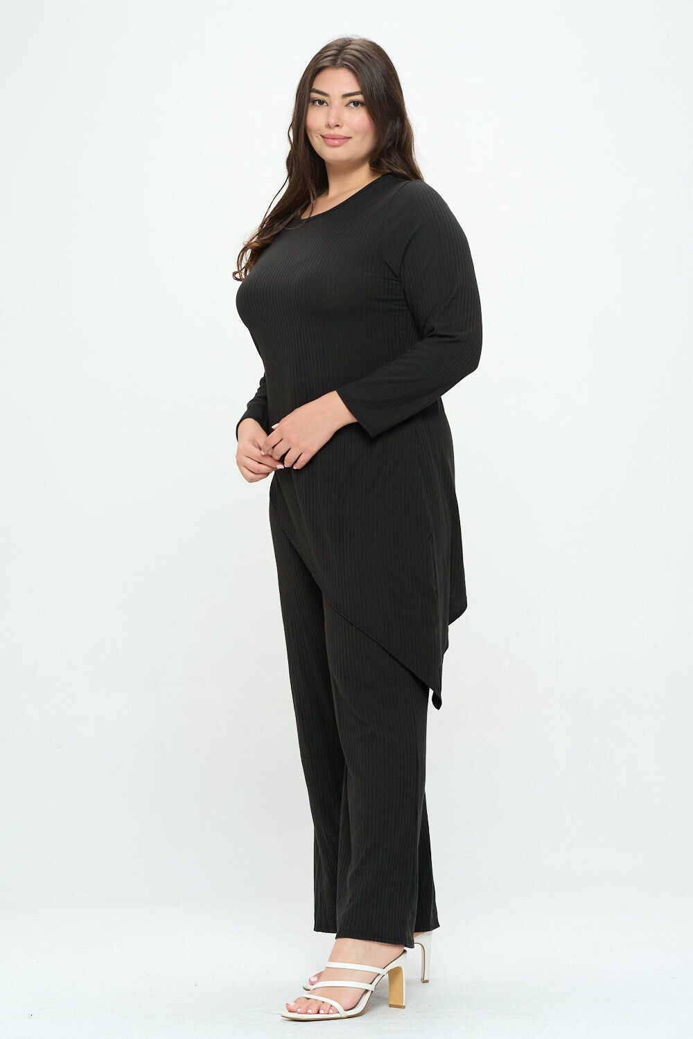 ASYMMETRICAL RIB LOUNGEWEAR SET, Black / Black, alternate image number 2
