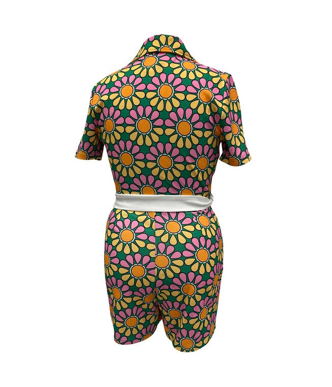 Smak Parlour Green & Pink Mod Daisy Belted Romper, , alternate image number 5