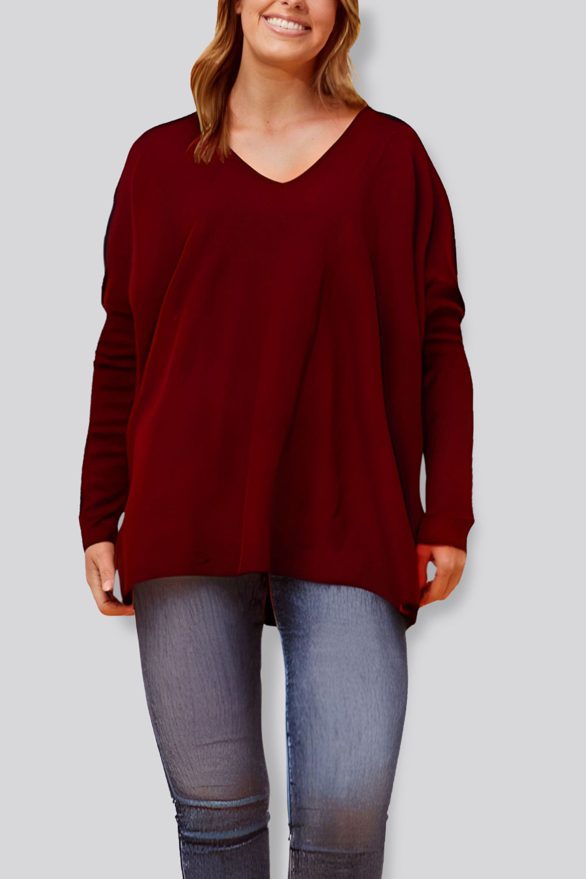 EMMA SUPER SOFT V-NECK OVERSIZED SWEATER, Red / Red, alternate image number 1