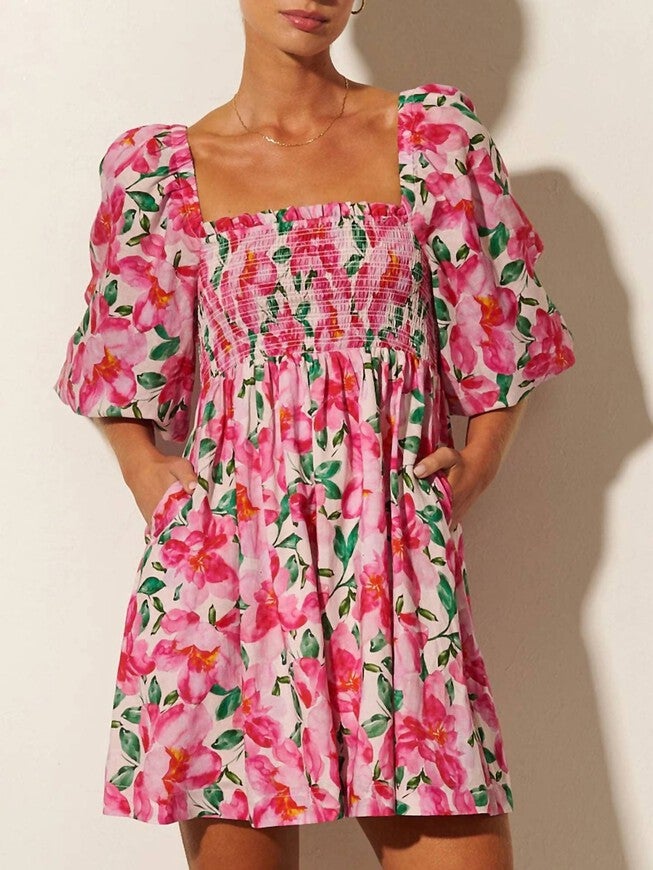 ANTONIA SHIRRED MINI DRESS IN PINK, , alternate image number null
