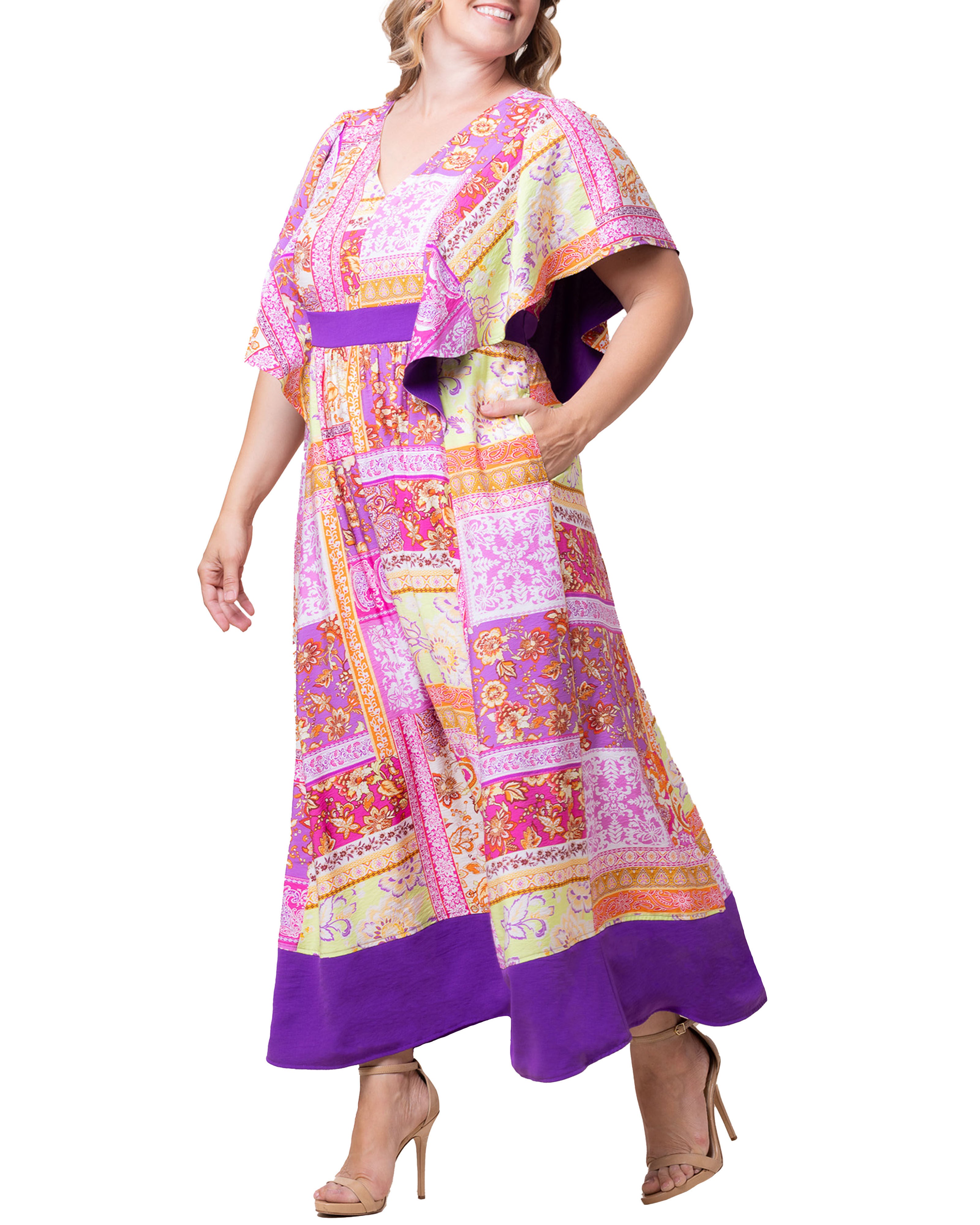 Mediterranean Breeze Boho Maxi Dress, MIXED MOSAIC PRINT / Pink, alternate image number 1