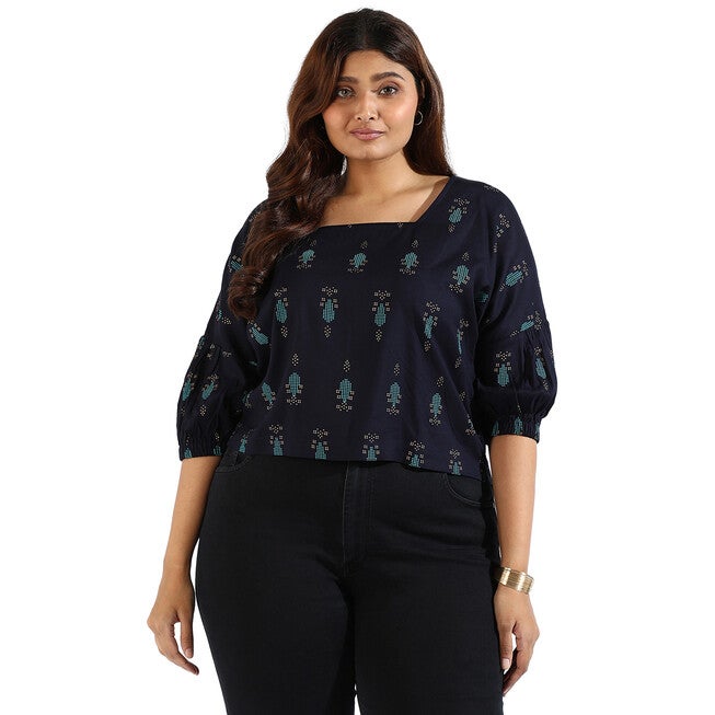 Women Floral Design Casual Tops, Navy / Navy, hi-res image number 0