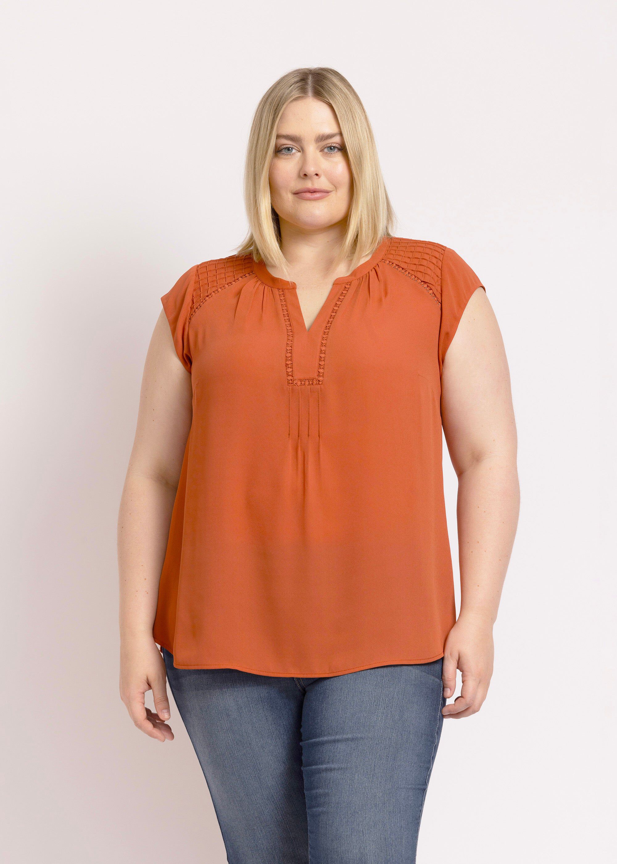 Adalee Cap Sleeve Top with Lace, CANYON / Pink, hi-res image number 0