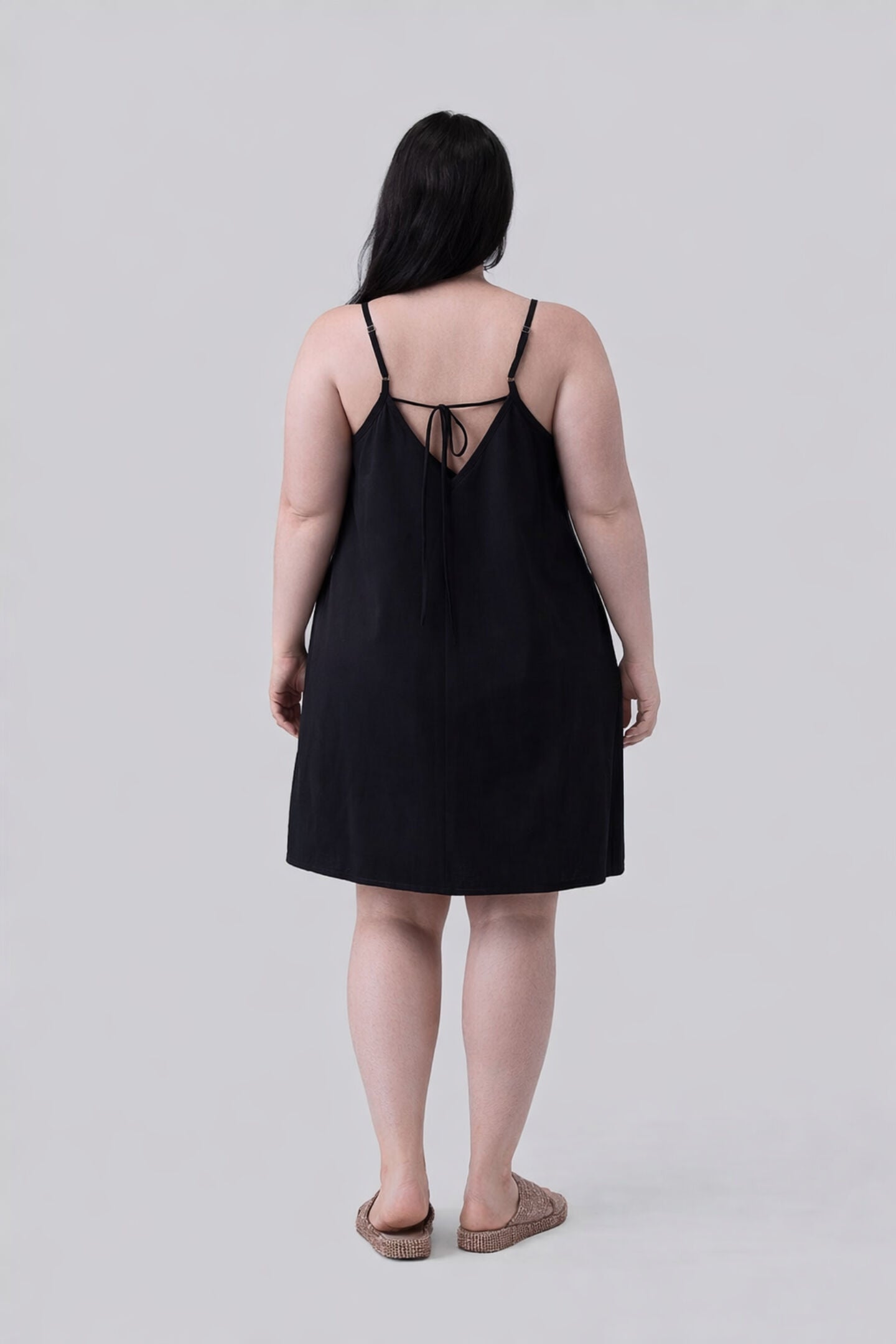 Short Tent Dress with back tie, Black / Black, alternate image number 1