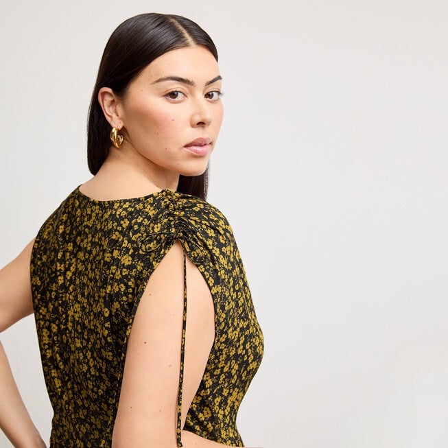 Aisling Slinky Dress - Printed Jersey, Bloom Print / Yellow, alternate image number 4