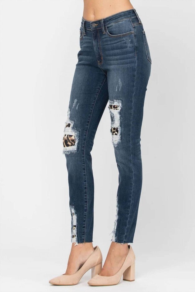 LIZZY LEOPARD PATCH SKINNY JEANS, Denim / Azure Blue, alternate image number null