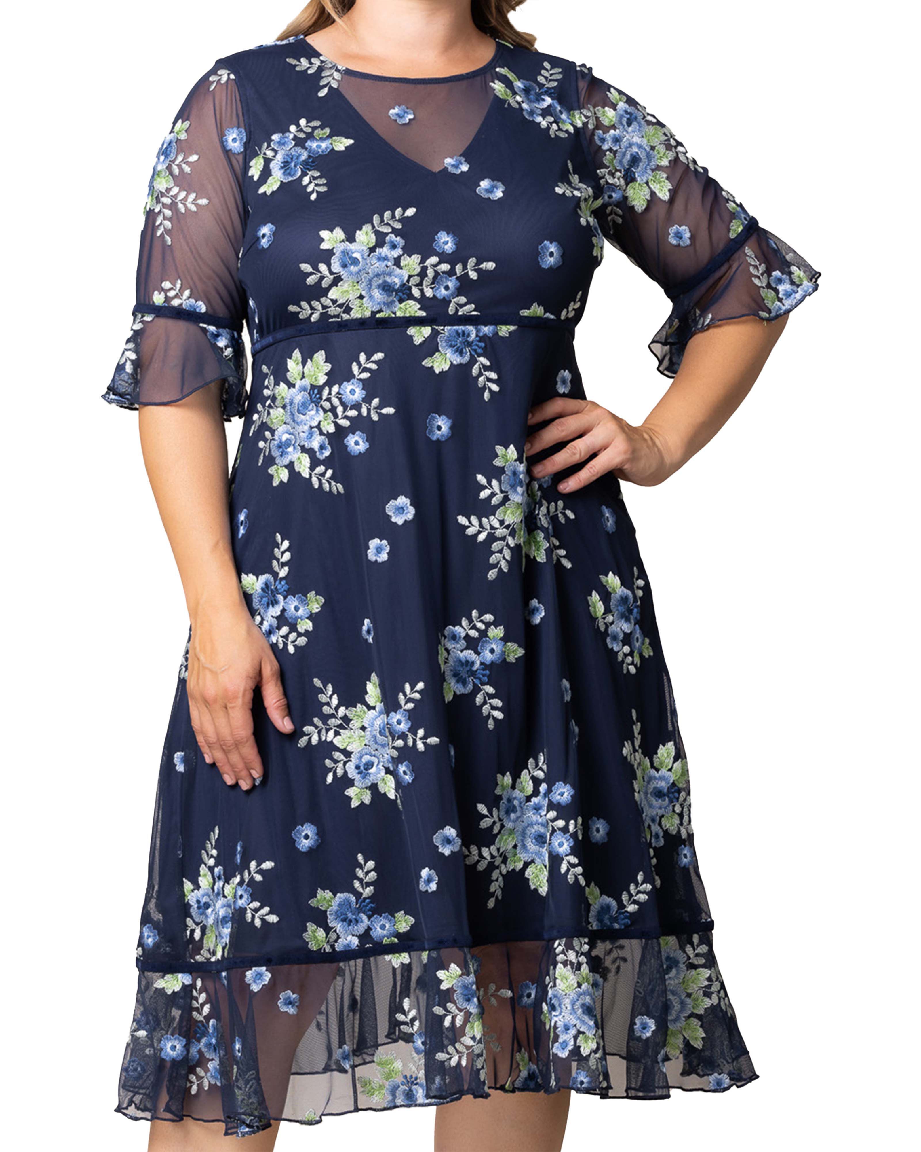 Wildflower Embroidered Dress, GLISTENING BLUE BLOOMS / Navy, alternate image number 2