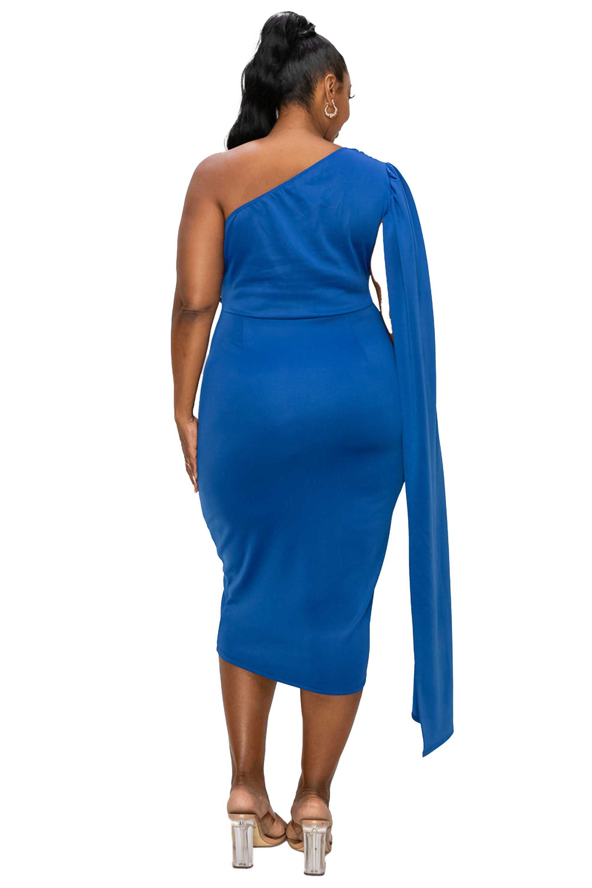 Spade One Shoulder Cape Dress, Royal / Royal Blue, alternate image number 2