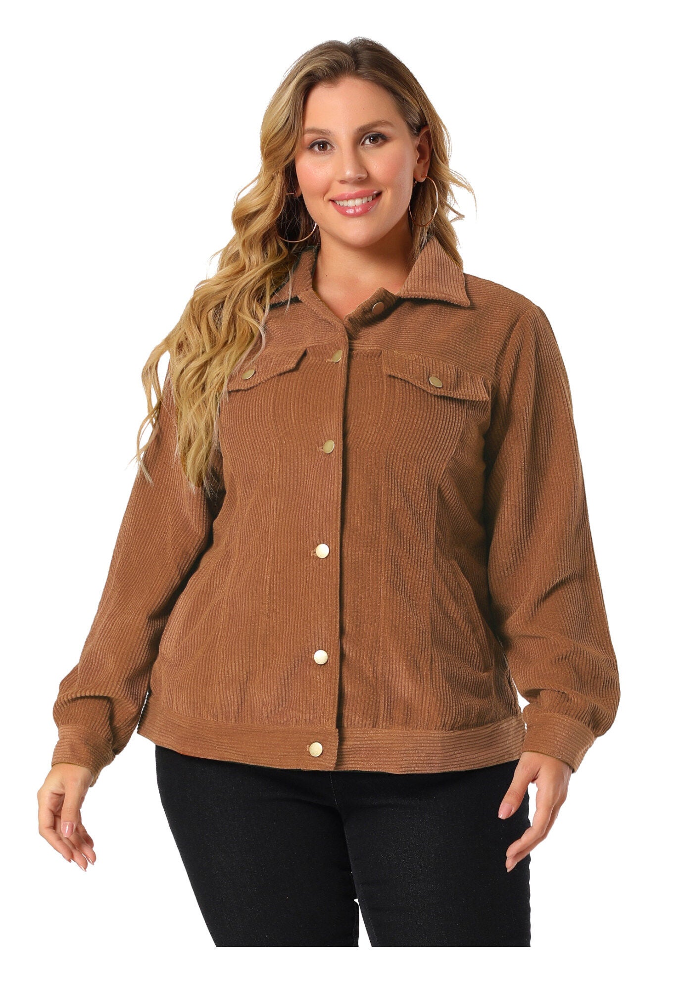 POINT COLLAR BUTTON DOWN SHORT CORDUROY BOMBER JACKET, Brown / Brown, alternate image number 2