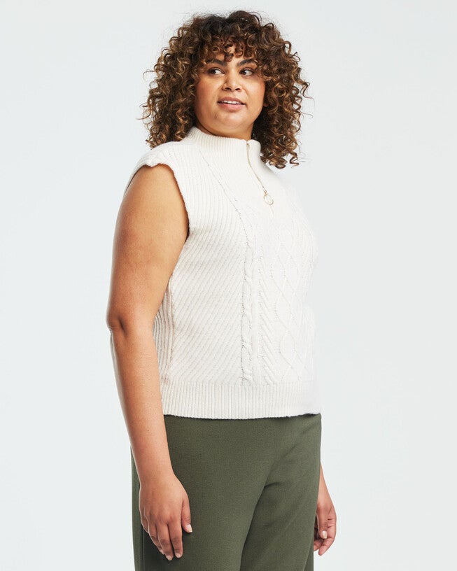 Kennet Cream Wool Knitted Sweater Vest, Cream / Cream, alternate image number 3