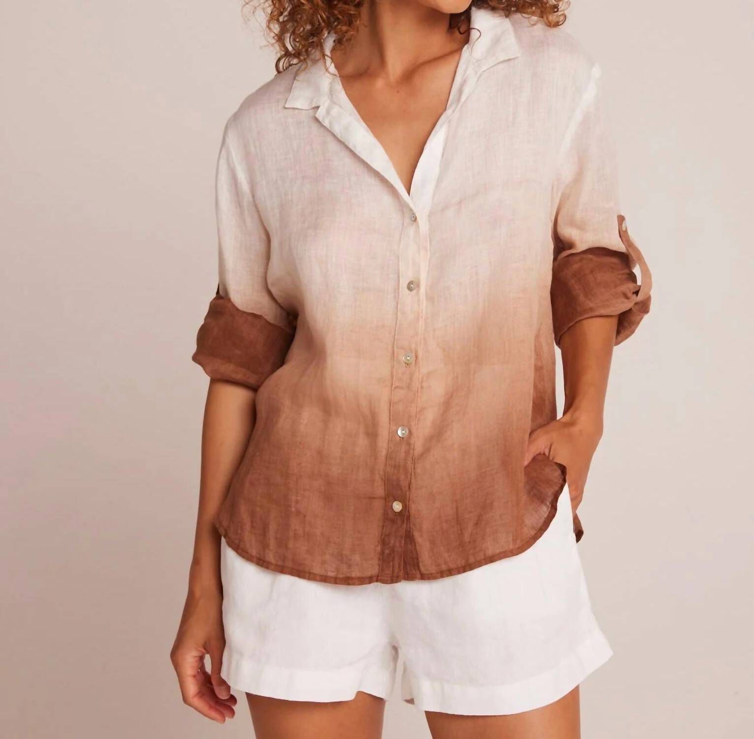 CAPRI BUTTON DOWN SHIRT, Coconut Ombre Dye / Brown, hi-res image number 0