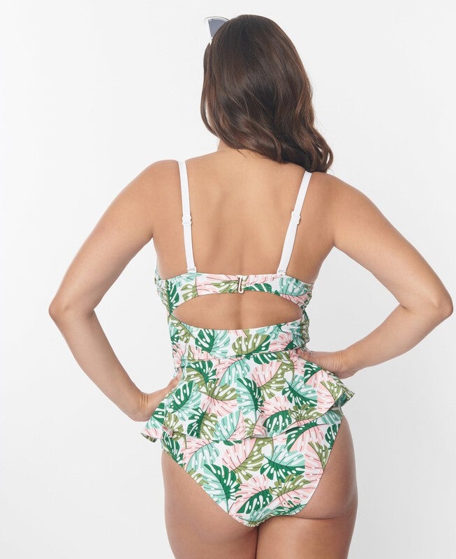 Unique Vintage Green Monstera Print Solana Tankini Swim Top, , alternate image number 2