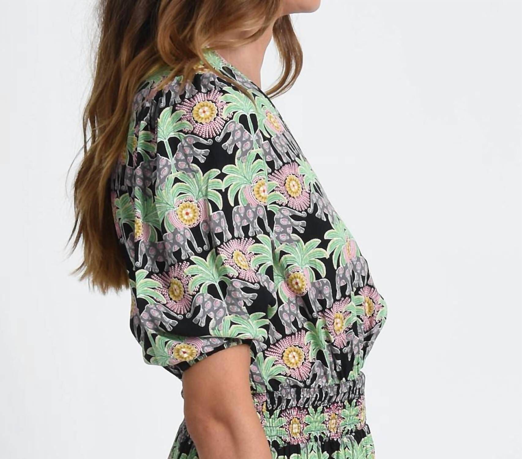 LADIES MINI PRINTED BEACH DRESS IN BLACK ROXANNE, , alternate image number 7