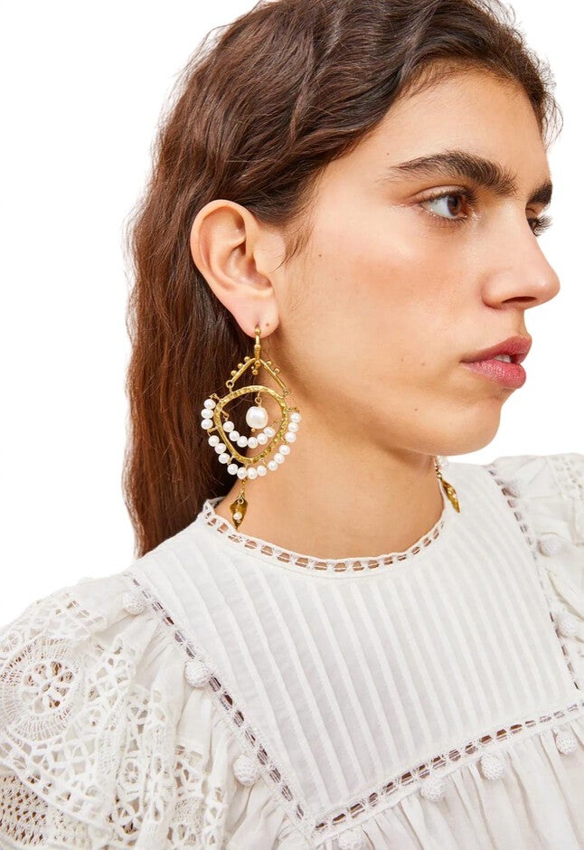 BEADED CHANDELIER EARRINGS, Pearl / White, alternate image number null