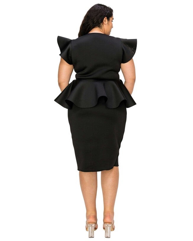 ONYX NEOPRENE PEPLUM DRESS, , alternate image number 5