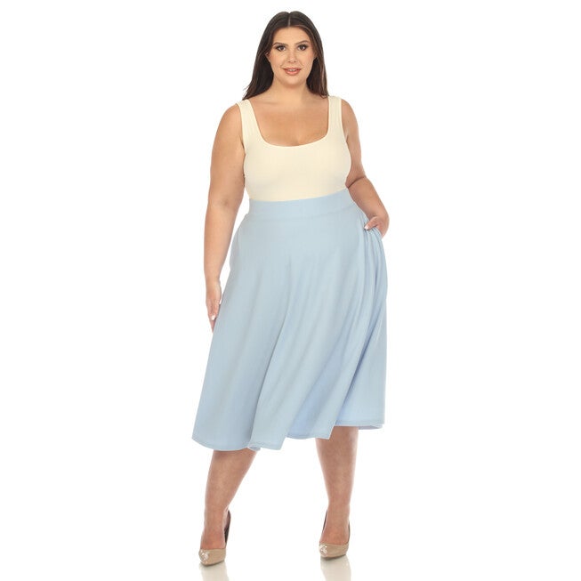 Flared Midi Skirt with Pockets, Baby Blue / Light Blue, alternate image number null