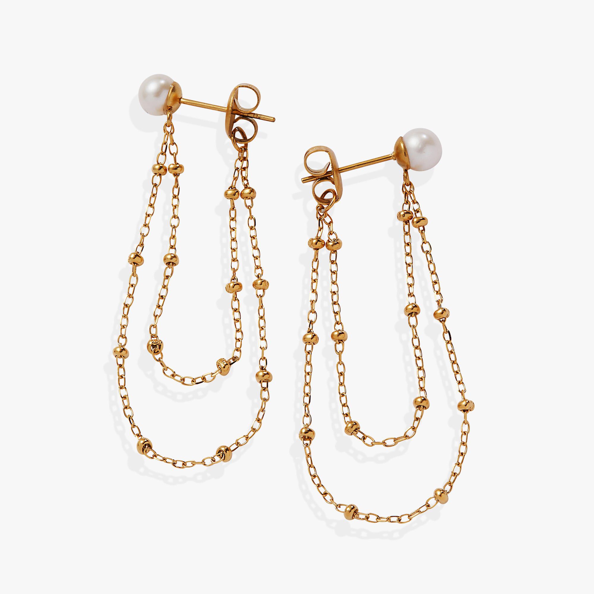 Freshwater Pearl Front-And-Back Earrings, Gold / Gold, hi-res image number 0