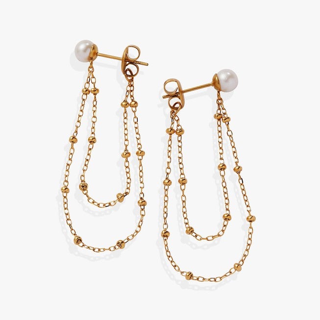 Freshwater Pearl Front-And-Back Earrings, Gold / Gold, hi-res image number 0