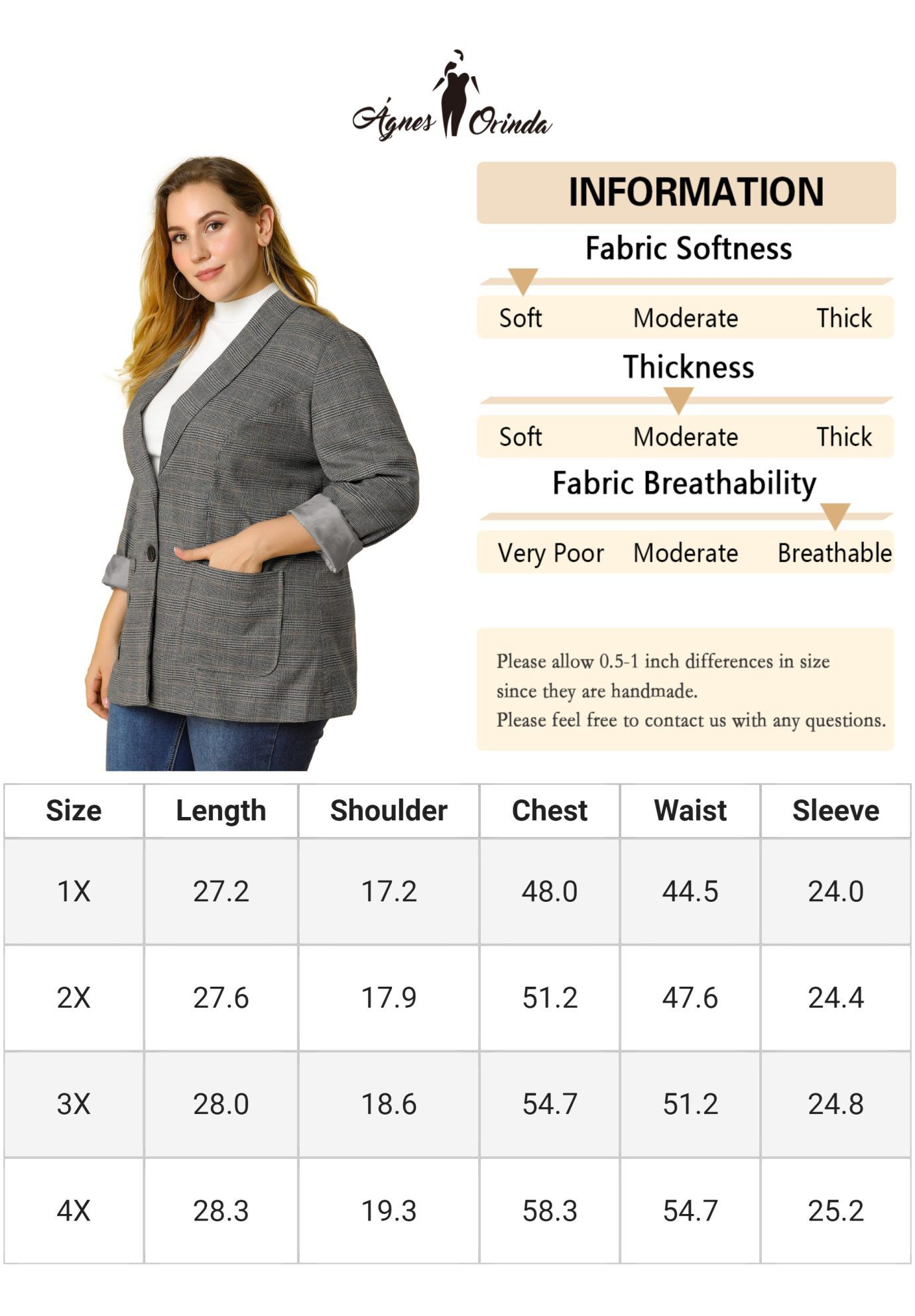 PLAID LAPEL SINGLE BREASTED BLAZER, Grey / Light Grey, alternate image number 4