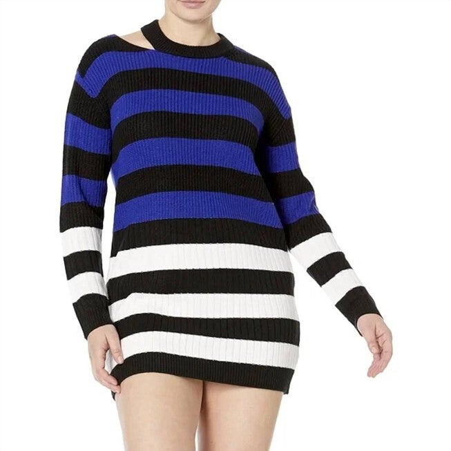 REMI SWEATER DRESS IN BLUE/BLACK/WHITE, BlueBlackWhite / Black, hi-res image number 0