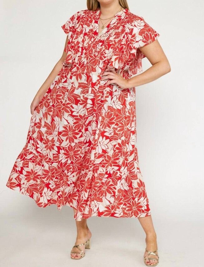 FLORAL MAXI DRESS, Red / Red, hi-res image number 0