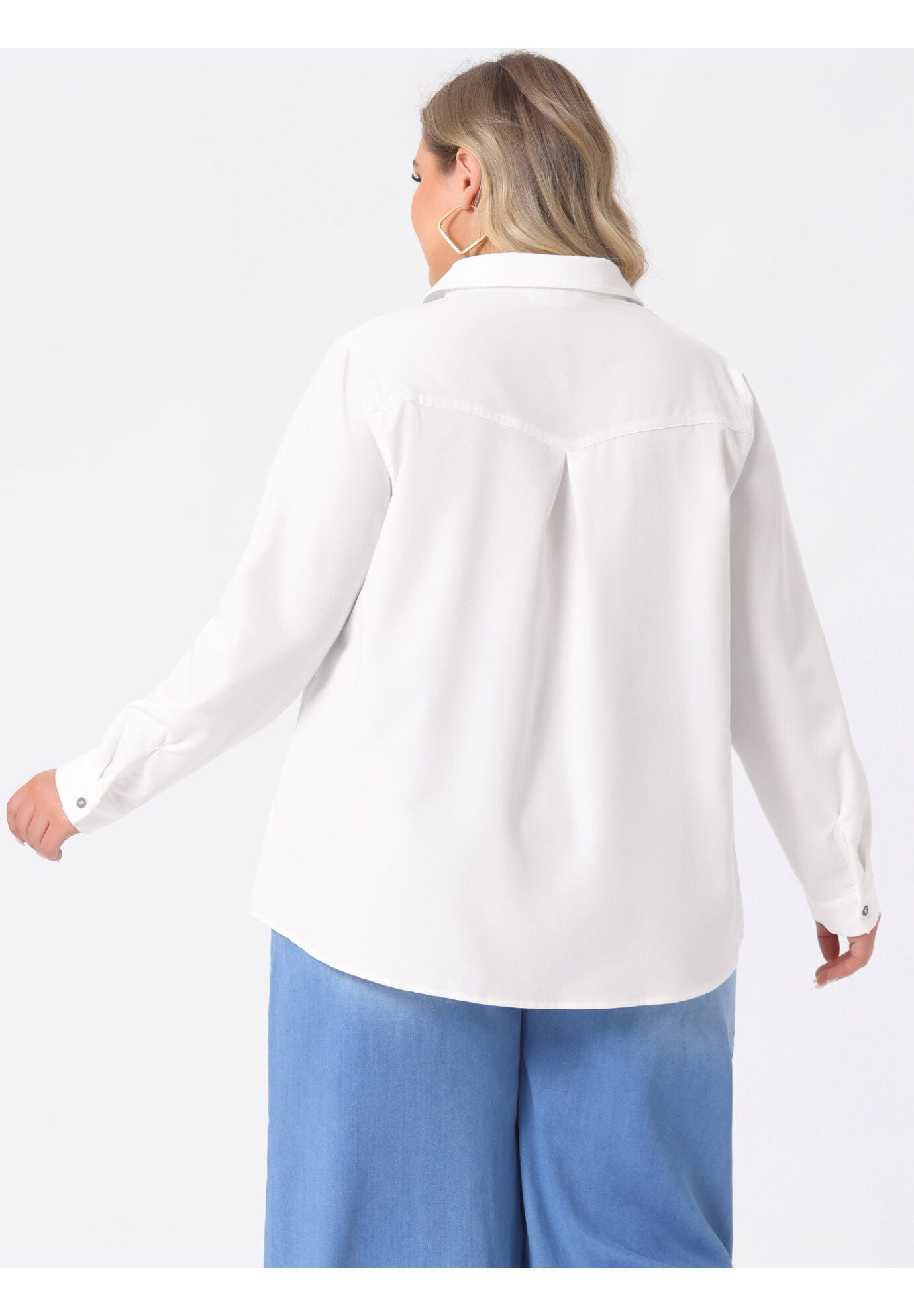 LONG SLEEVE CHEST POCKET DENIM CHAMBRAY SHIRT, White / White, alternate image number 3