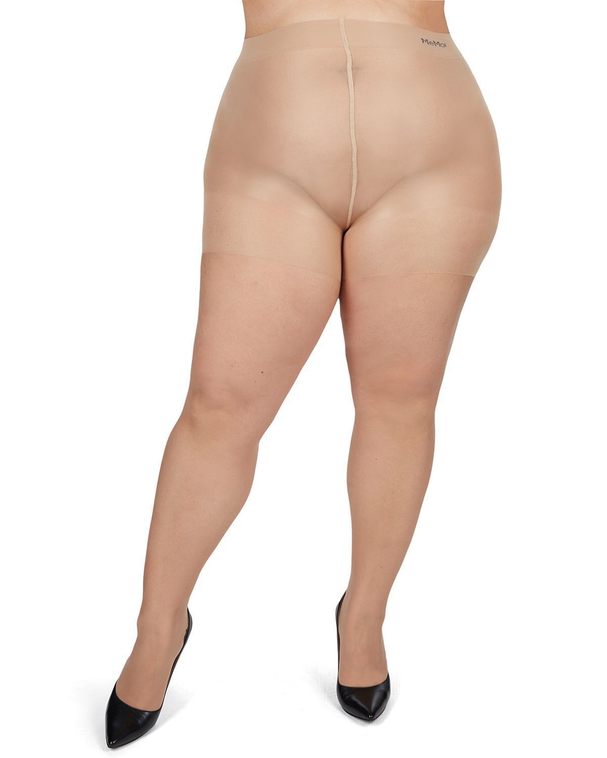 Back Seam/Cuban Heel Plus Size Curvy Control Top Pantyhose, NudeBlack / Black, alternate image number 1