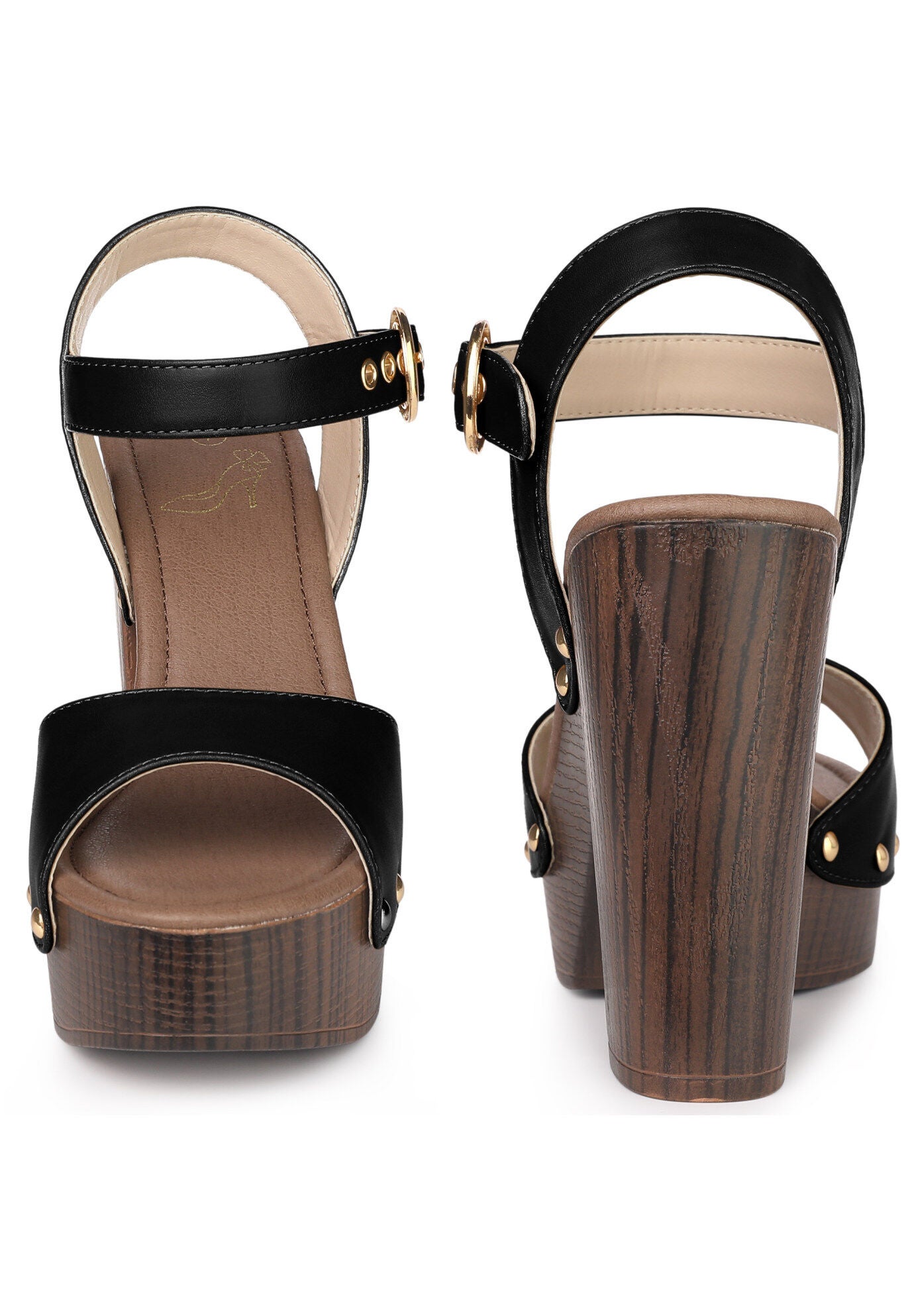 Platform Heels Slingback Chunky High Heel Sandals, Black / Black, alternate image number 1