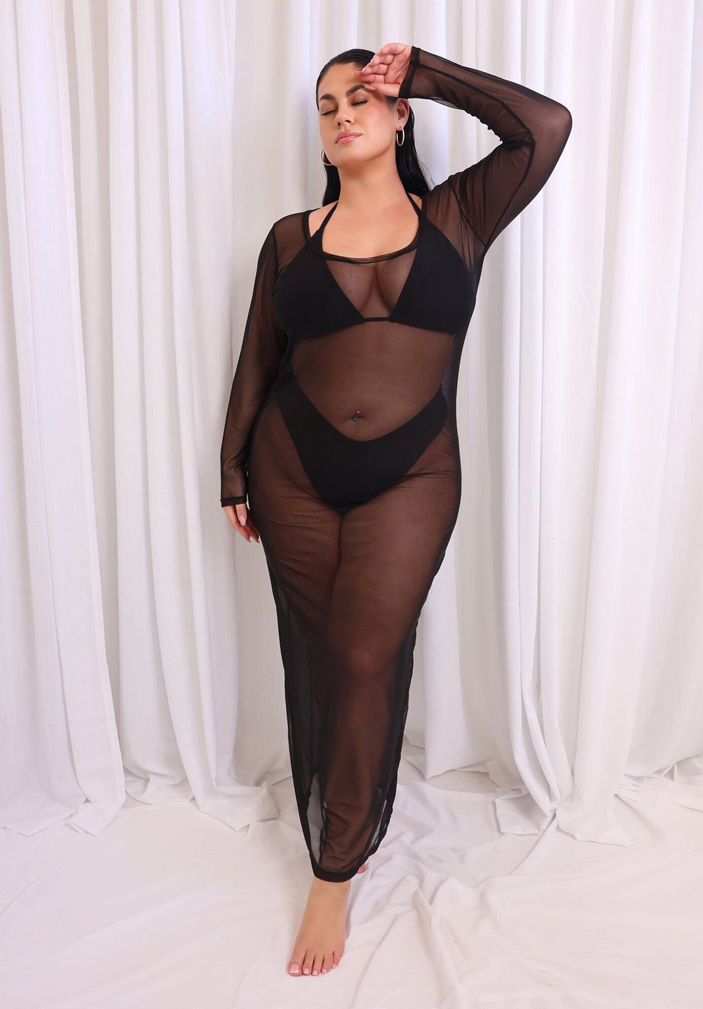 Jade Sheer Mesh Maxi Bodycon Dress, Black / Black, alternate image number 1