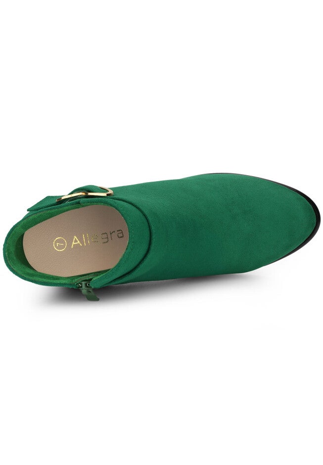 Heart Buckle Side Zip Chunky Heels Ankle Boots, Emerald Green / Forest Green, alternate image number 3