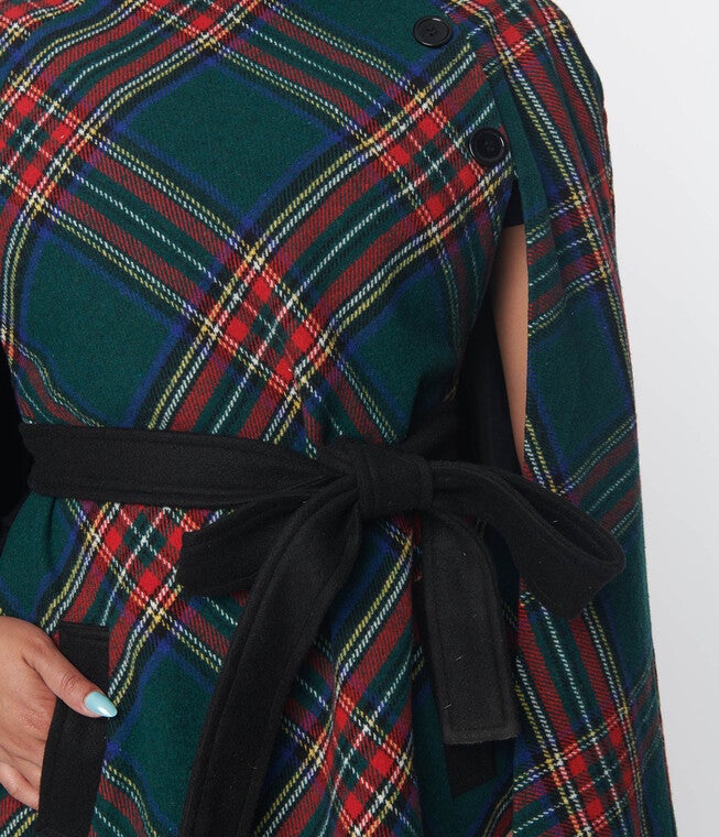 Smak Parlour Green Plaid Savile Row Cape Coat, Green / Forest Green, alternate image number null