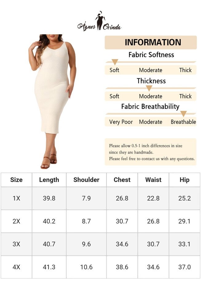 Sleeveless V Neck Ribbed Knit Bodycon Midi Sweater Cami Dress, Beige / Beige, alternate image number 4